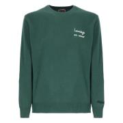 Grønn Crew Neck Genser med Broderi