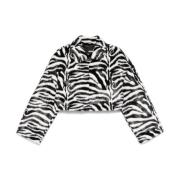 Zebra Print Faux Fur Crop Coat