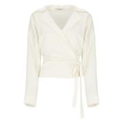 Ivory Bluse med Blonder og V-Hals