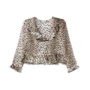 Animalier Brun Rysje Krage Bluse