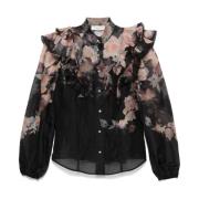 Sort Crush Blomster Print Bluse