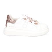 Hvite skinn sneakers med glitter