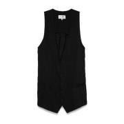 Svart Ull Dyp-Hals Vest