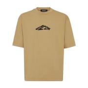 Logo Print Beige Bomull T-skjorte