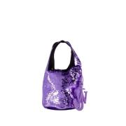 Lilla Sequin Crossbody Veske med Quiltet Lambskin