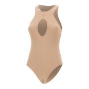 Beige Ribbet Bomullsbodysuit