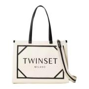 Kanvas Shopper Bag med Logo Print