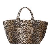 Leopard Oversized Tote Bag med Topphåndtak