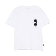 Hvit Brystlomme Crew Neck T-skjorte