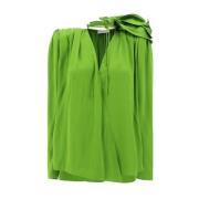 Silke Wrap V-hals Bluse med Applikasjon