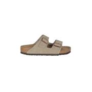 Taupe Semsket Sandal med Dobbel Spenne