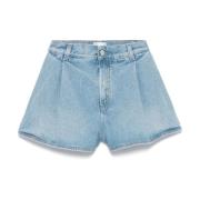 Himmelblå Denim Shorts med Folder Detaljer