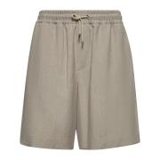 Beige Lin-shorts med Snøring i Midjen