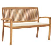 vidaXL Stablebenk med pute 128,5 cm heltre teak