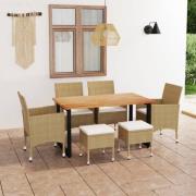 vidaXL Hagespisegruppe med puter 7 deler polyrotting beige