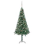 vidaXL Kunstig hjørnejuletre med LED og kulesett grønn 150 cm PVC