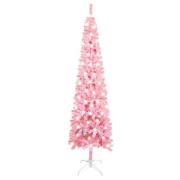 vidaXL Forhåndsbelyst slankt juletre rosa 150 cm