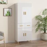 vidaXL Highboard høyglans hvit 69,5x34x179 cm konstruert tre