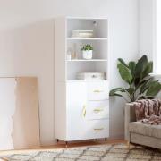 vidaXL Highboard høyglans hvit 69,5x34x180 cm konstruert tre