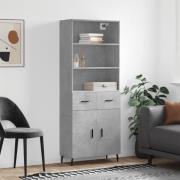 vidaXL Highboard betonggrå 69,5x34x180 cm konstruert tre