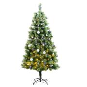 vidaXL Kunstig hengslet juletre med 300 LED og kulesett 210 cm