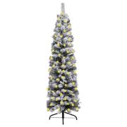 vidaXL Slankt forhåndsbelyst juletre med flokket snø grønn 240 cm PVC