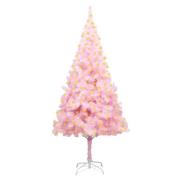 vidaXL Forhåndsbelyst kunstig juletre med stativ rosa 210 cm PVC