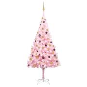 vidaXL Forhåndsbelyst kunstig juletre med kulesett rosa 240 cm PVC