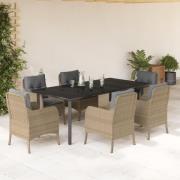 vidaXL Hagespisegruppe med puter 7 deler polyrotting beige