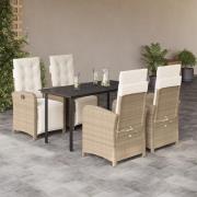 vidaXL Hagespisegruppe med puter 5 deler polyrotting beige