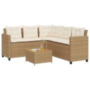 vidaXL Hagesofa med bord og puter L-formet beige polyrotting