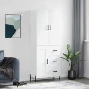 vidaXL Highboard høyglans hvit 69,5x34x180 cm konstruert tre