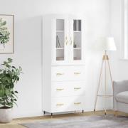 vidaXL Highboard høyglans hvit 69,5x34x180 cm konstruert tre