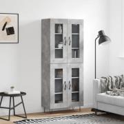 vidaXL Highboard betonggrå 69,5x34x180 cm konstruert tre