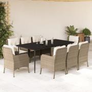 vidaXL Hagespisegruppe med puter 9 deler polyrotting beige