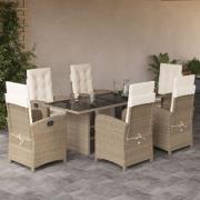 vidaXL Hagespisegruppe med puter 7 deler polyrotting beige