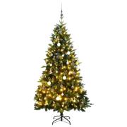 vidaXL Kunstig hengslet juletre med 300 LED og kulesett 180 cm