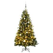 vidaXL Kunstig hengslet juletre med 300 LED og kulesett 210 cm