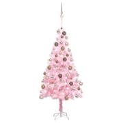 vidaXL Forhåndsbelyst kunstig juletre med kulesett rosa 180 cm PVC