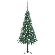 vidaXL Kunstig hjørnejuletre med LED og kulesett grønn 120 cm PVC