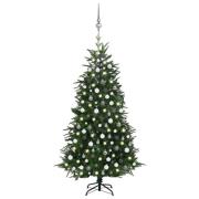 vidaXL Kunstig juletre LED og kulesett i grønn 210 cm PVC og PE