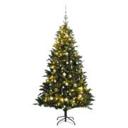 vidaXL Kunstig hengslet juletre med 150 LED og kulesett 150 cm