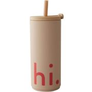 Design Letters - Travel kopp med sugerør Hi 50 cl beige