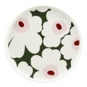 Marimekko - Unikko asjett 20 cm hvit/mørk grønn/rosa