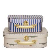 OYOY - Mini Krokodille & Stripete koffert 25,5x18 cm 2 stk beige