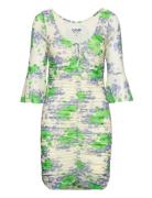 Printed Mesh U-Neck Ruched Mini Dress Kort Kjole Green Ganni