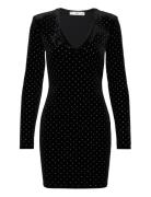 Rhinest S Velvet Dress Kort Kjole Black Mango