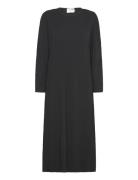 Slfsilla Ls O-Neck Plisse Midi Dress Knelang Kjole Black Selected Femm...