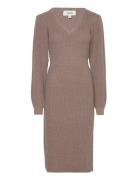 Vmgeorgine Ls V-Neck Calf Knit Dress Vma Knelang Kjole Brown Vero Moda