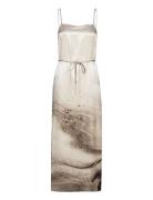 Travertine Print Midi Slip Dress Knelang Kjole Grey Calvin Klein